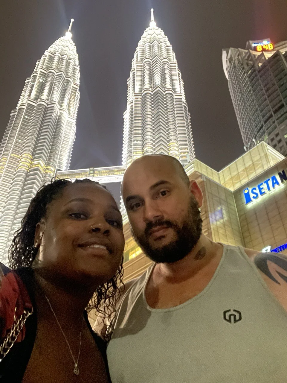 Amia and her husband at the Petronas Towers